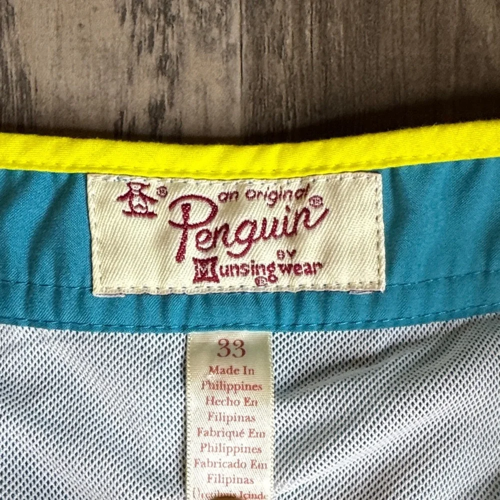 Original Penguin Turquoise Swim Trunks with Yellow Trim